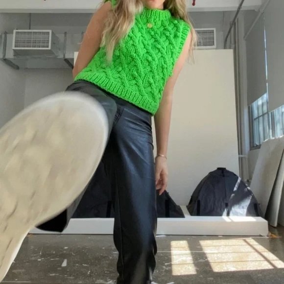 Zara Limited Edition Cable Knit Dot Sleeveless Sweater Vest Green Sz Small - Picture 4 of 11